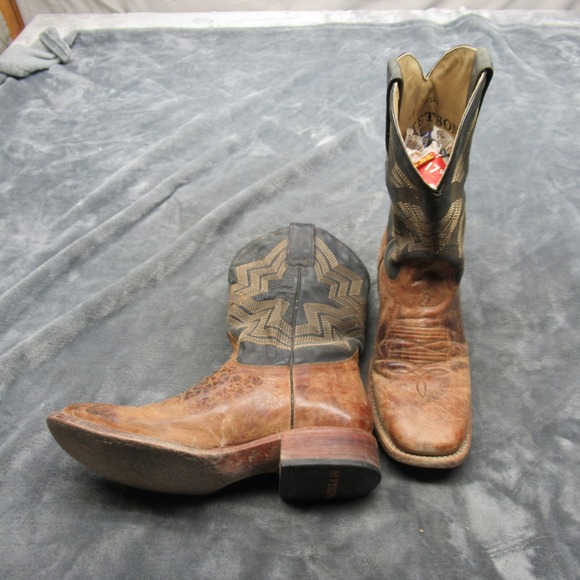 Stetson Mens Cowboy Boots 9D Boddard Stitch Square Toe Rockabilly‎ Western VTG